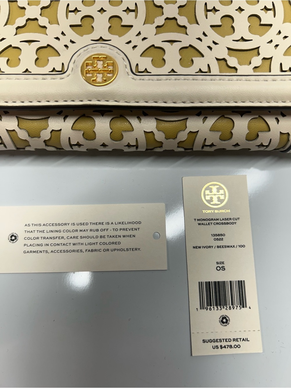 Tory Burch Laser-Cut T Monogram Crossbody in New Ivory and Beeswax
